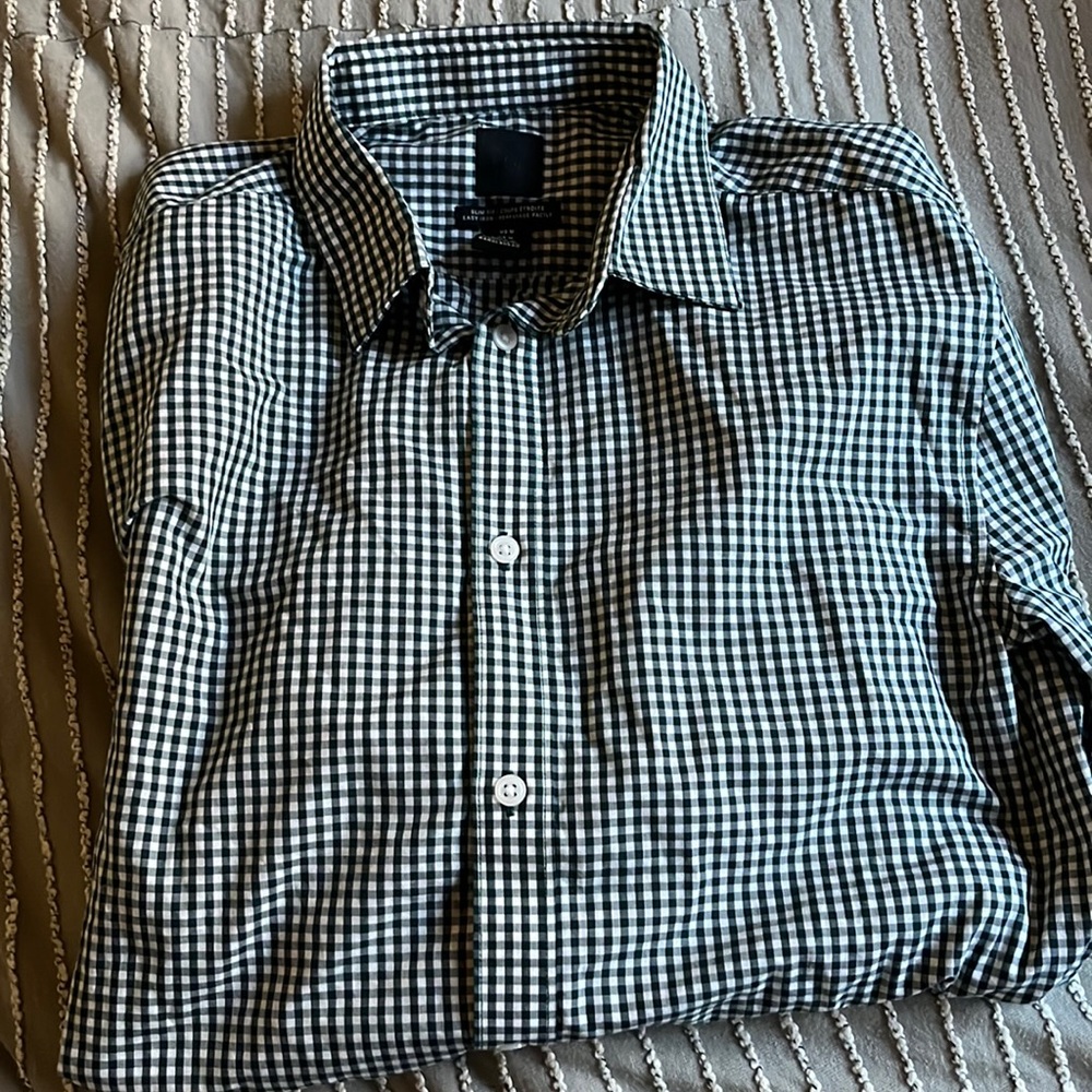 H and M slim fit green checkered button down